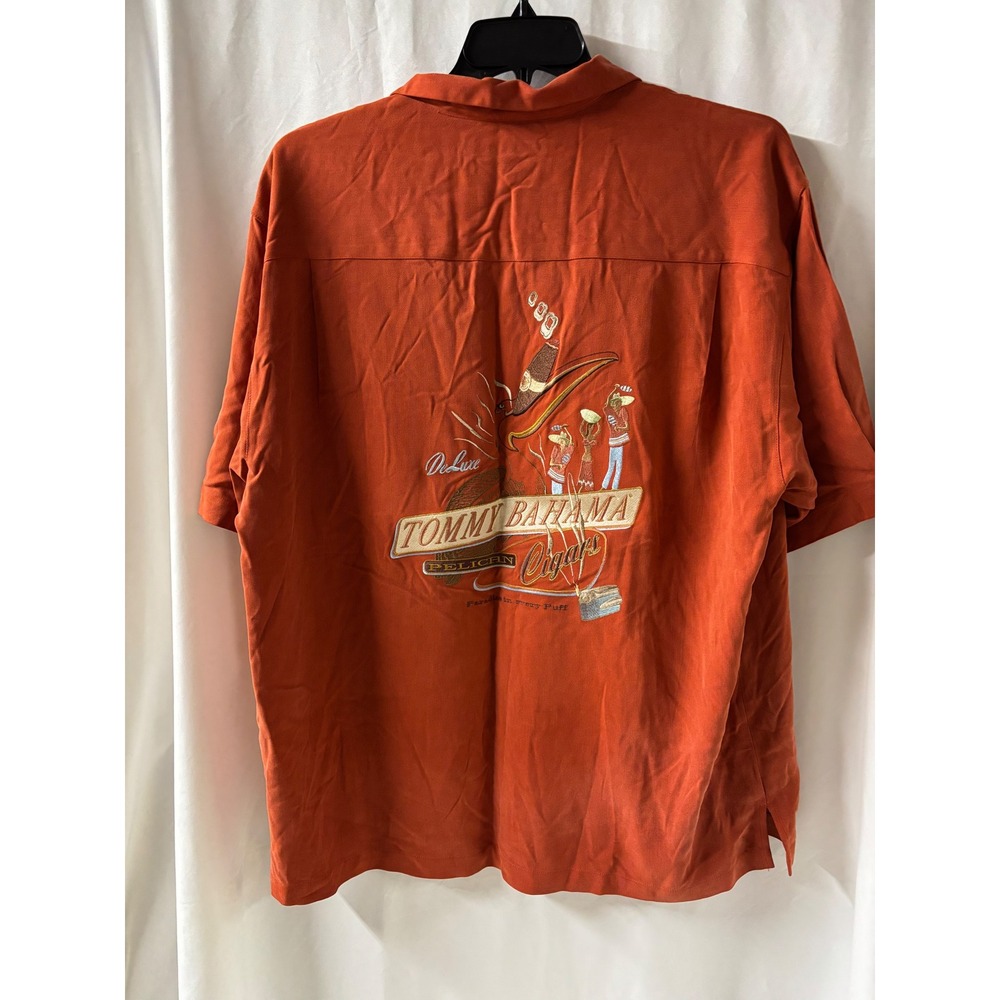 Tommy Bahama Mens‎ XL Silk Burnt Orange Pelican Cigars Embroidered Camp Shirt - Picture 3 of 4
